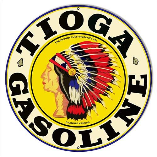 Tioga Gasoline Reproduction Motor Oil Metal Sign 2424 Round