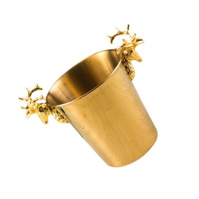 Hemoton Stainless Steel Deer Head Wine Cooler Bucket 5l Bar Supply Ice Bucket Stand