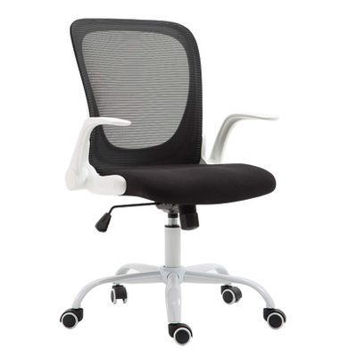 LIYFF-Stools Mid-Back Ergonomic Flip-up Armrest Mesh Computer Task Chair Home Office Desk Chairs with Flip-up Backrest for Bedroom