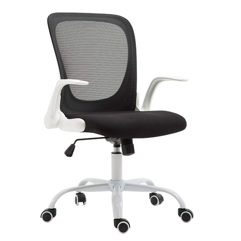LIYFF-Stools Mid-Back Ergonomic Flip-up Armrest Mesh Computer Task Chair Home Office Desk Chairs with Flip-up Backrest for Bedroom