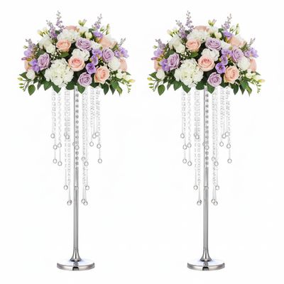 29.5 inches Tall Silver Vases for Wedding Centerpieces, Metal Flower Candle Holders, Elegant Flower Vases with Chandelier Crystals for Wedding Party Event Birthday Reception New Year Home Decorations