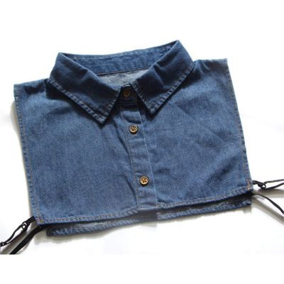 Youngy Fake Collar, Unisex Washed Denim Cotton Fake Collar Button Detachable Lapel Half Shirt Dickey