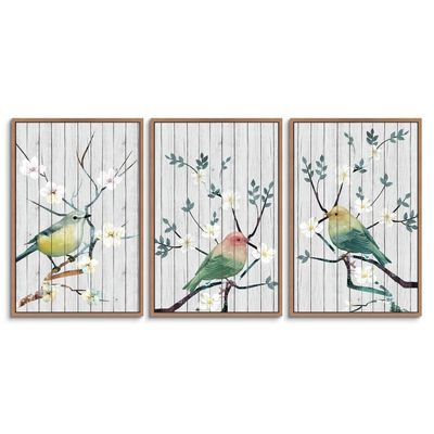 SIGNWIN 3 Piece Framed Canvas Wall Art Colorful Birds Standing on Trees Canvas Prints Home Artwork Decoration for Living Room,Bedroom - 16"x24"x3 Panels