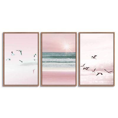 SIGNWIN 3 Piece Framed Canvas Wall Art Beautiful Seascape Canvas Prints Home Artwork Decoration for Living Room,Bedroom - 16"x24"x3 Panels