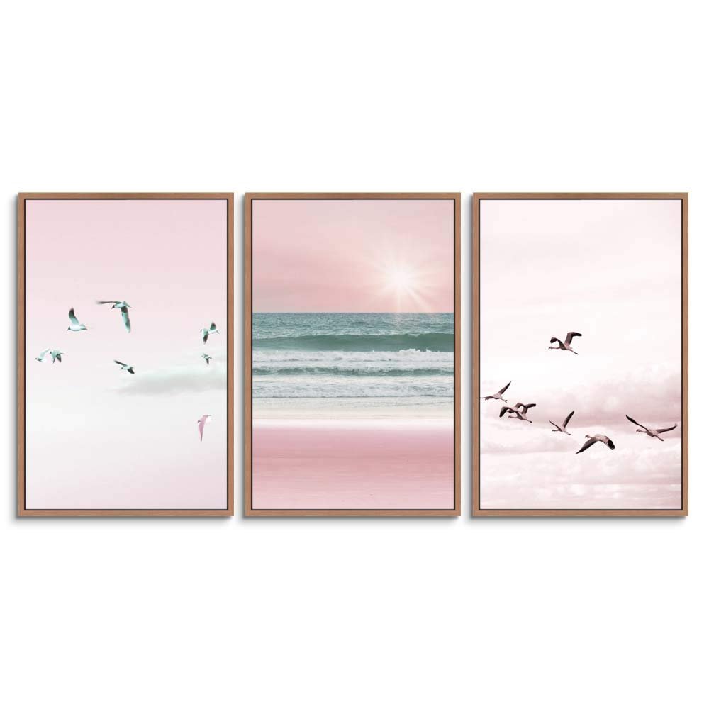 SIGNWIN 3 Piece Framed Canvas Wall Art Beautiful Seascape Canvas Prints Home Artwork Decoration for Living Room,Bedroom - 16"x24"x3 Panels