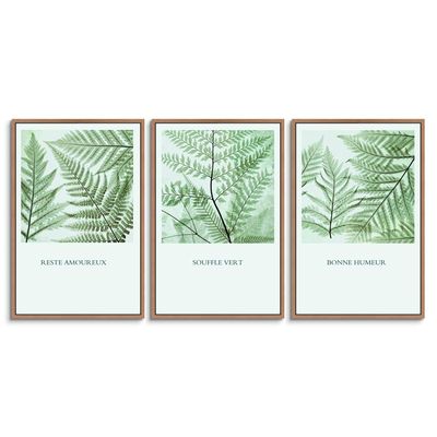 SIGNWIN 3 Piece Framed Canvas Wall Art Green Leaves Canvas Prints Home Artwork Decoration for Living Room,Bedroom - 16"x24"x3 Panels