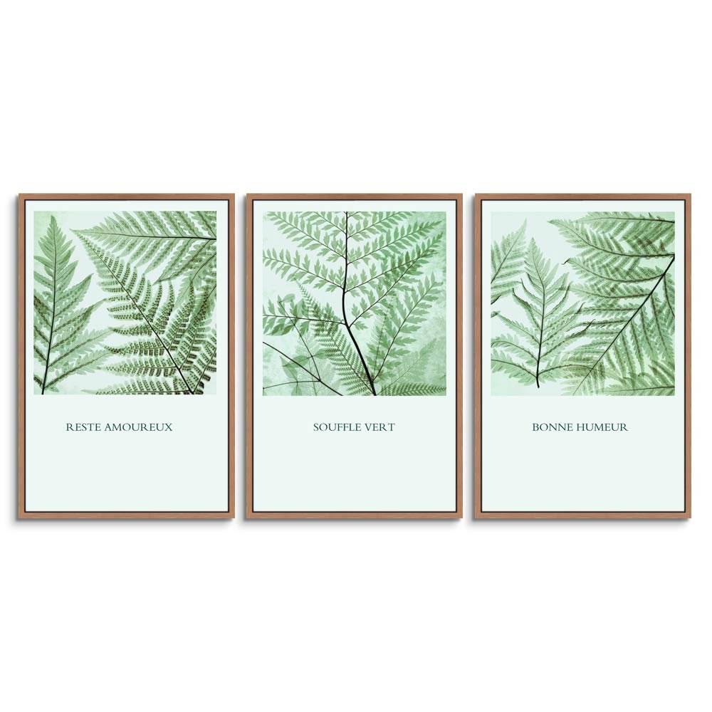 SIGNWIN 3 Piece Framed Canvas Wall Art Green Leaves Canvas Prints Home Artwork Decoration for Living Room,Bedroom - 16"x24"x3 Panels
