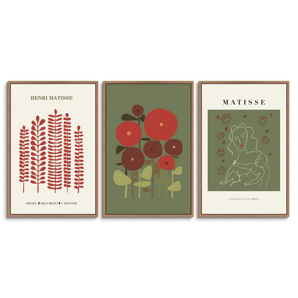 SIGNWIN 3 Piece Framed Canvas Wall Art Illustration Canvas Prints Home Artwork Decoration for Living Room,Bedroom - 16"x24"x3 Panels