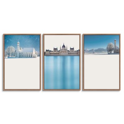 SIGNWIN 3 Piece Framed Canvas Wall Art City Covered with Snow Canvas Prints Home Artwork Decoration for Living Room,Bedroom - 16"x24"x3 Panels