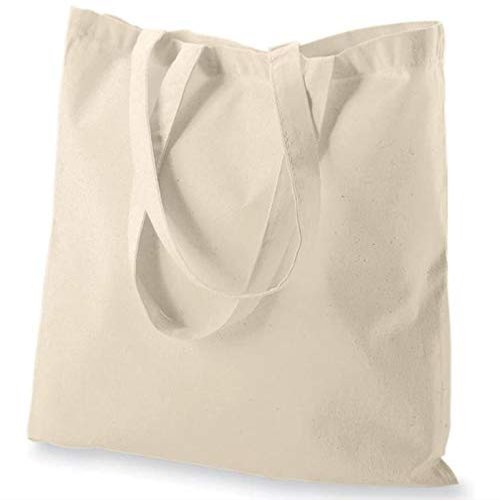 ATMOS GREEN 50 pack 15 X 16 inch with long handle NATURAL Color 5.5 oz 100% cotton reusable grocery bags eco friendly super strong great choice for promotion branding gift Made in India (NATURAL, 50)