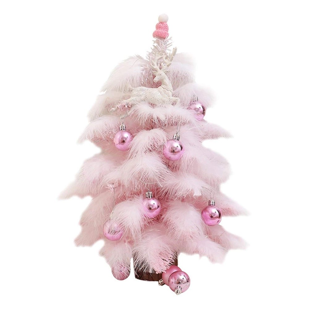 Christmas Tree RENRUIRUI- Pink Feather Miniature Desktop Craft Tree Home Office Shopping Mall Window Xmas Decoration (Size : 60cm)