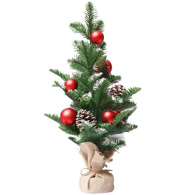 Christmas Tree RENRUIRUI- Small Desktop Decorated with Pine Cones and Red Christmas Balls,Burlap Bottom,Home Office Xmas Decoration (Size : 50cm)