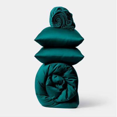 Duvet Cover with Fitted Sheet and Pillowcases 4-PCs Bedding Set - Made of 100% Dream Egyptian Giza Cotton Giza-Duvet-Pillow-Fitted-Sheet 12-Inch Deep Pockets Combo Quilt Cover - Queen, Teal Blue