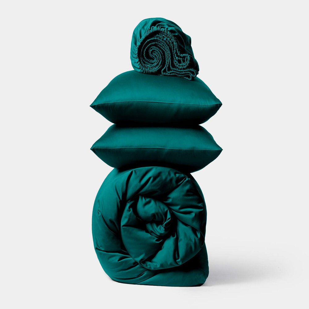 Duvet Cover with Fitted Sheet and Pillowcases 4-PCs Bedding Set - Made of 100% Dream Egyptian Giza Cotton Giza-Duvet-Pillow-Fitted-Sheet 12-Inch Deep Pockets Combo Quilt Cover - Queen, Teal Blue