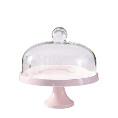 9/11" Cake Stand, High Base Ceramic Disc Party Dessert Tasting Tray Glass Dome Cheese Fruit Preservation Cover Chip & Dip Server (Color : Pink, Size : 232326CM)