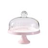 9/11" Cake Stand, High Base Ceramic Disc Party Dessert Tasting Tray Glass Dome Cheese Fruit Preservation Cover Chip & Dip Server (Color : Pink, Size : 232326CM) view 1