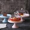 9/11" Cake Stand, High Base Ceramic Disc Party Dessert Tasting Tray Glass Dome Cheese Fruit Preservation Cover Chip & Dip Server (Color : Pink, Size : 232326CM) view 2