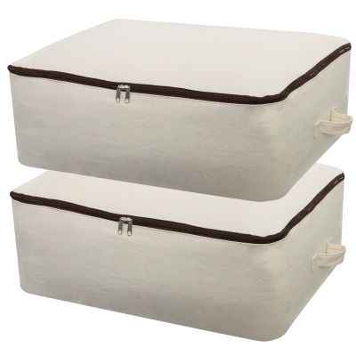 2PCS Canvas Storage Bag, 12OZ Thick Soft Breathable Closet Organizer for Beddings, Comforters, Pillows, Blankets, Clothes, 25.618.58.7inch, Beige