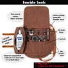 Beemojo Bartender tool bag waxed canvas water resistant adjustable shoulder straps genuine leather handles 16 pockets holds 33oz bottle mobile travel design - Bag ONLY view 2