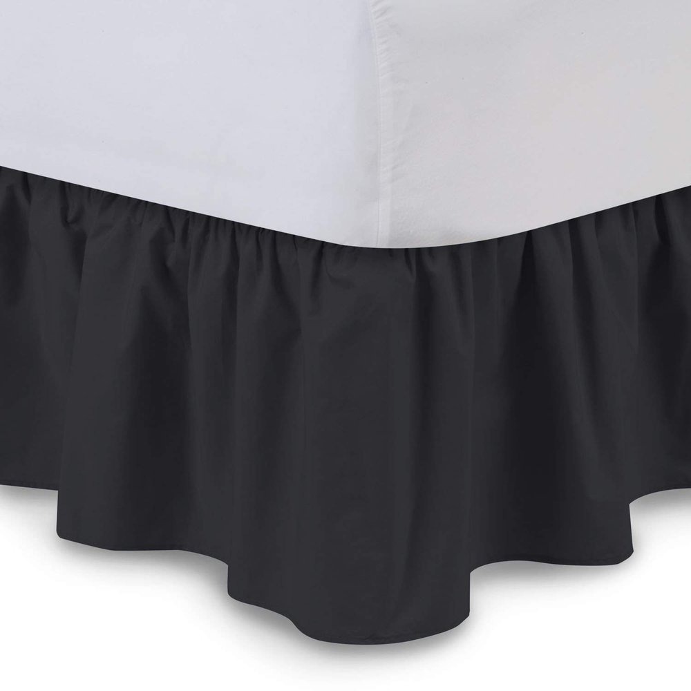 Lusso Mercato Bed Skirt - Ruffled Bed Skirt (Short Queen, Black) Easy Fit with 15 Inch Tailored Drop - Hotel Quality 100% Cotton 800 Thread Count, Shrinkage and Fade Resistant Dust Ruffle Bed Skirt