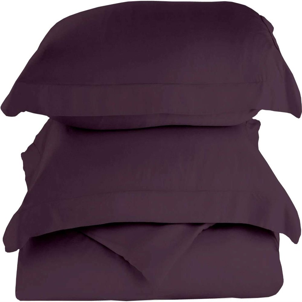Femini Fashion 1000-Thread-Count 100% Egyptian-Cotton [3 PCs] [1 Duvet Cover & 2 Pillow Shames] Set with Zipper Closure & Corner Ties, Long Staple Cotton Sateen Weave, Quilt Cover - (Queen, Plum)