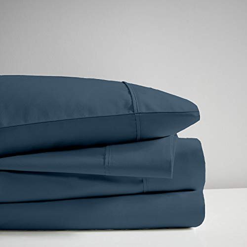1000-Thread-Count 100% Egyptian-Cotton Bed Sheets, 4-PC Sheet Set, Single Ply Long-Staple Yarns, Sateen Weave, Fits Mattress Upto 18" Deep Pocket - (California King, Mediterranean Blue)