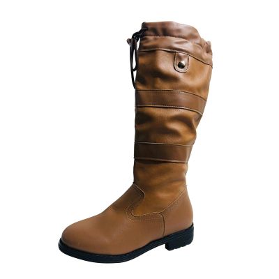 ZBYY Women's Knee High Winter Riding Boots Chunky Flat Low Heel Warm Combat Boots Buckle Casual Comfort Outdoor Shoes