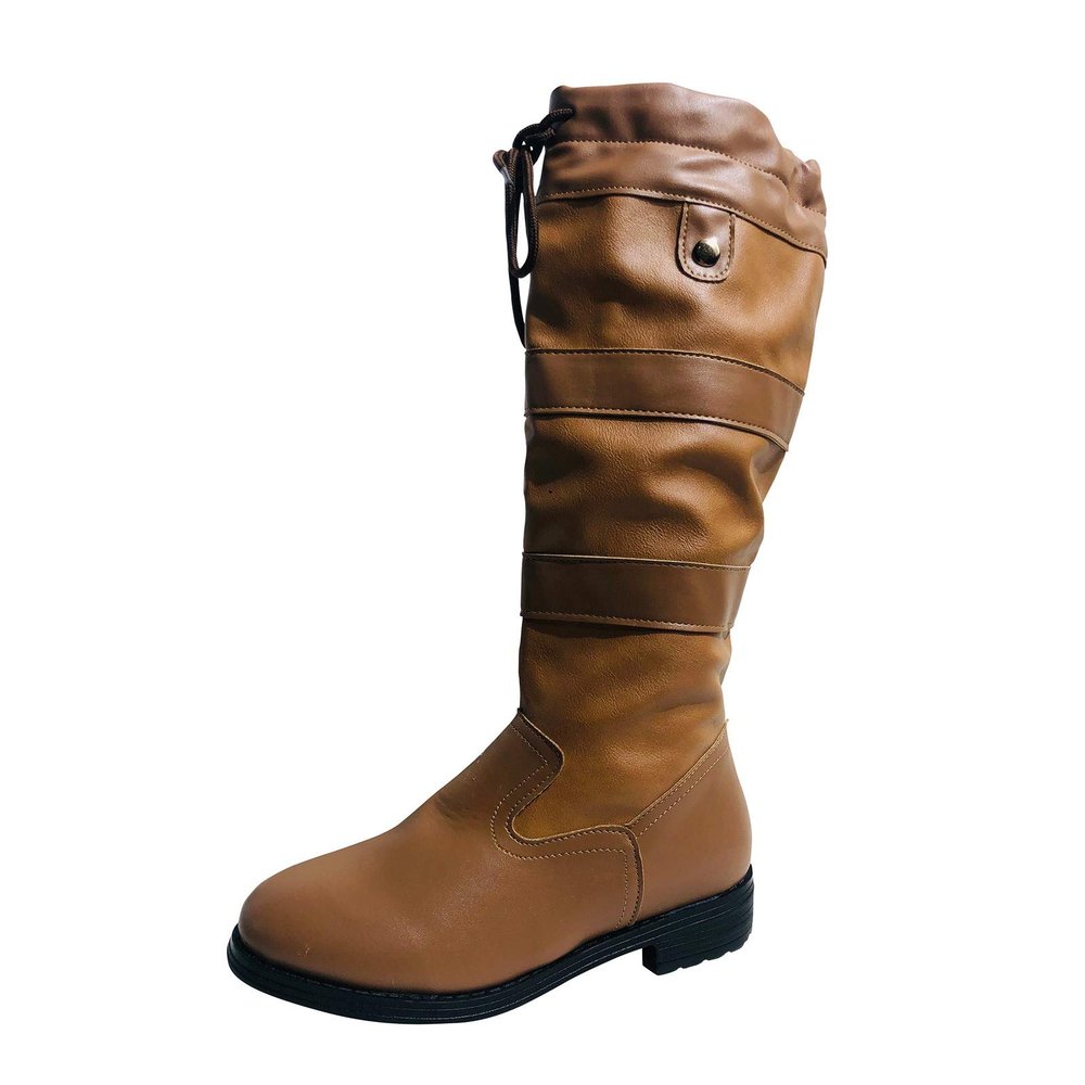 ZBYY Women's Knee High Winter Riding Boots Chunky Flat Low Heel Warm Combat Boots Buckle Casual Comfort Outdoor Shoes