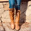 ZBYY Women's Knee High Winter Riding Boots Chunky Flat Low Heel Warm Combat Boots Buckle Casual Comfort Outdoor Shoes view 3