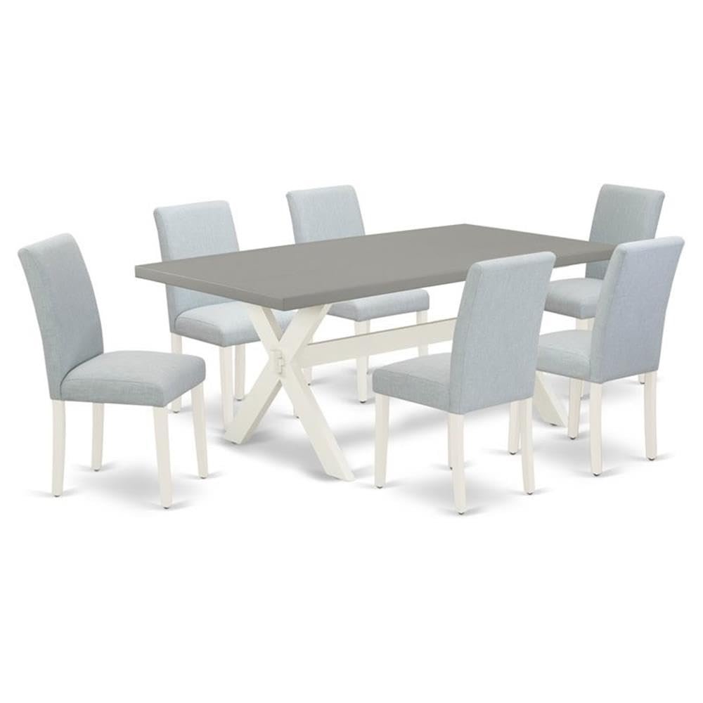 East West Furniture X097AB015-7 7 Piece Dining Set Consist of a Rectangle Dining Room Table with X-Legs and 6 Baby Blue Linen Fabric Upholstered Parson Chairs, 40x72 Inch, Multi-Color
