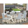 East West Furniture X097AB015-7 7 Piece Dining Set Consist of a Rectangle Dining Room Table with X-Legs and 6 Baby Blue Linen Fabric Upholstered Parson Chairs, 40x72 Inch, Multi-Color view 2