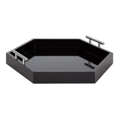 Kate and Laurel Lipton Modern Hexagon Tray, 18 x 18, Black and Silver, Decorative Tray for Storage and Display