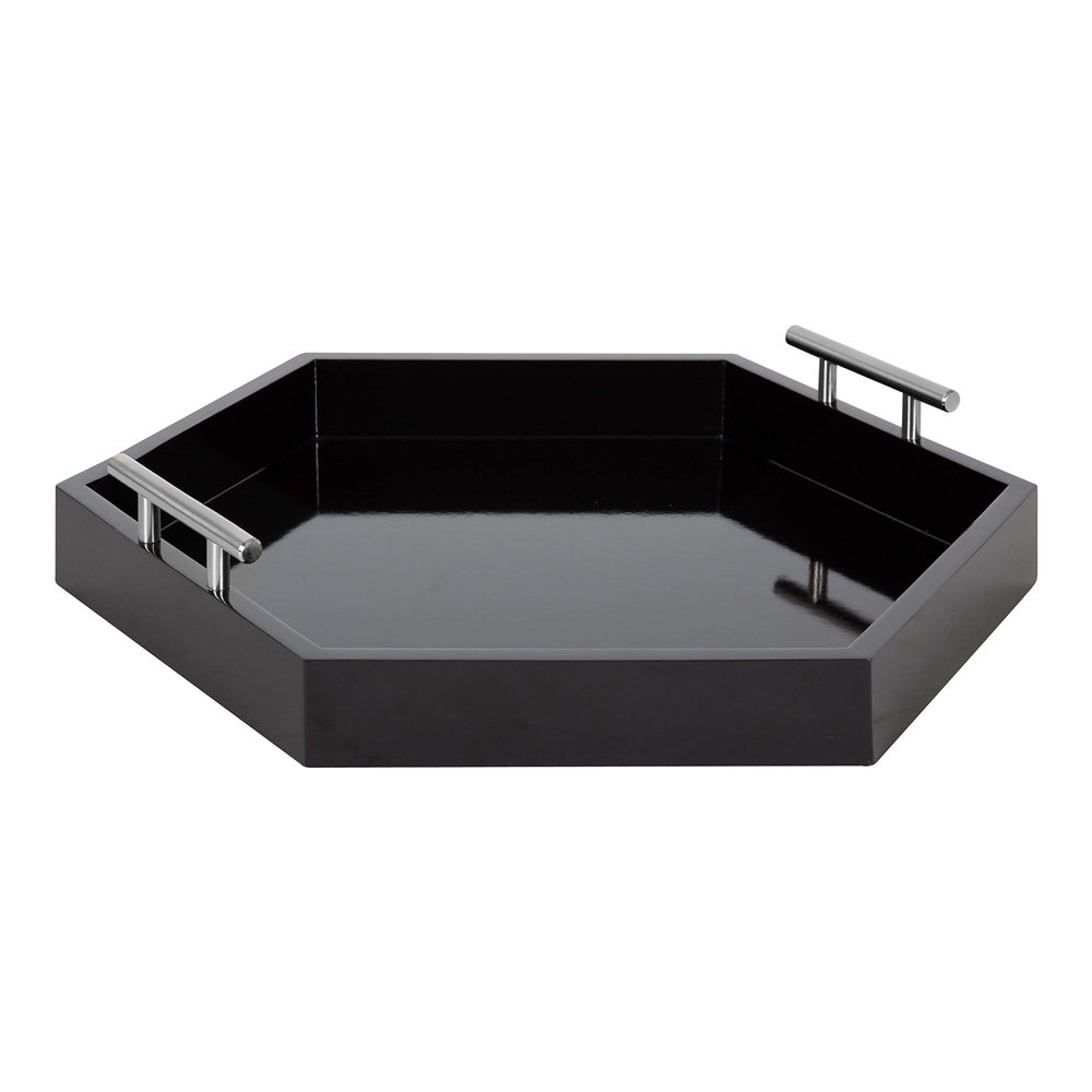 Kate and Laurel Lipton Modern Hexagon Tray, 18 x 18, Black and Silver, Decorative Tray for Storage and Display