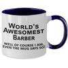 Barber Mug, Items, Stuff, for Birthday, Holiday - World's Greatest, The Mug Says So - 11 oz Funny Navy Two Tone Coffee Mug Cup view 2