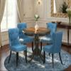East West Furniture ANSI5-ABK-21 5 Piece Kitchen Table & Chairs Set Includes a Round Dining Room Table with Pedestal and 4 Blue Linen Fabric Parsons Dining Chairs, 36x36 Inch, Wirebrushed Black view 2