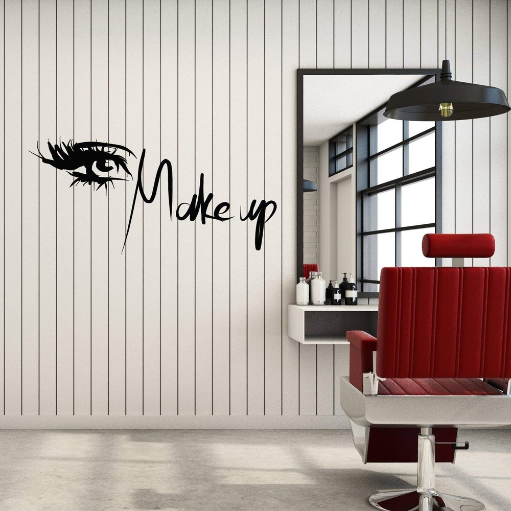 WallStickers4ever Vinyl Wall Decal Beauty Salon Cosmetics Makeup Female Eyelashes Stickers Mural Large Decor (g4469) Black