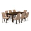 East West Furniture LMAB9-77-47 9 Piece Dining Room Set Includes a Rectangle Rustic Wood Kitchen Table and 8 Light Sable Linen Fabric Upholstered Parson Chairs, 40x72 Inch, Jacobean view 1