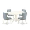 East West Furniture AVSI5-LWH-15 5 Piece Kitchen Set for 4 Includes an Oval Dining Room Table with Butterfly Leaf and 4 Baby Blue Linen Fabric Parson Dining Chairs, 42x60 Inch, Linen White view 1