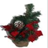 18" Tall Table Top Artificial Mini Christmas Tree in Green, with Red Berries, Red Poinsettia Flower and Snowed Pine Cones view 1
