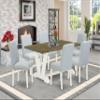 East West Furniture V076AB015-7 7 Piece Dining Table Set Consist of a Rectangle Dining Room Table with V-Legs and 6 Baby Blue Linen Fabric Parsons Chairs, 36x60 Inch, Multi-Color view 2