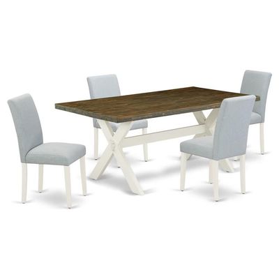 East West Furniture X077AB015-5 5 Piece Dining Room Table Set Includes a Rectangle Dining Table with X-Legs and 4 Baby Blue Linen Fabric Upholstered Chairs, 36x60 Inch, Multi-Color