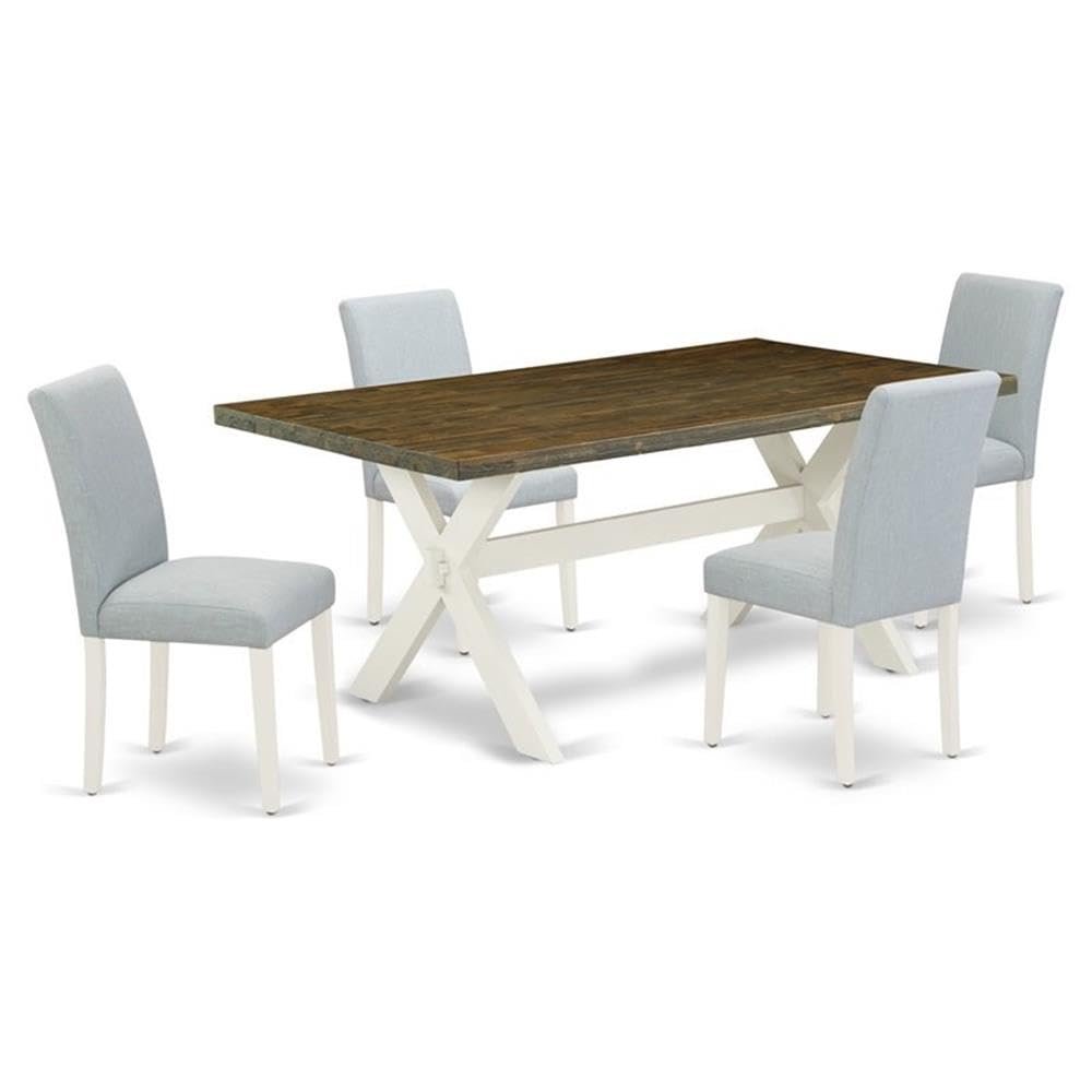 East West Furniture X077AB015-5 5 Piece Dining Room Table Set Includes a Rectangle Dining Table with X-Legs and 4 Baby Blue Linen Fabric Upholstered Chairs, 36x60 Inch, Multi-Color