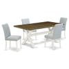 East West Furniture X077AB015-5 5 Piece Dining Room Table Set Includes a Rectangle Dining Table with X-Legs and 4 Baby Blue Linen Fabric Upholstered Chairs, 36x60 Inch, Multi-Color view 1