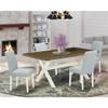 East West Furniture X077AB015-5 5 Piece Dining Room Table Set Includes a Rectangle Dining Table with X-Legs and 4 Baby Blue Linen Fabric Upholstered Chairs, 36x60 Inch, Multi-Color view 2