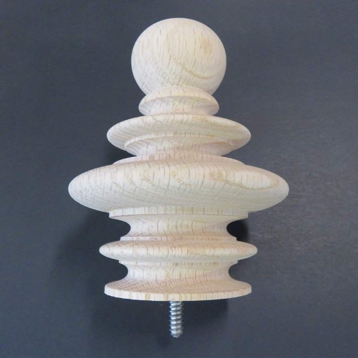 Large Red Oak Wood Finial. 7 3/8 H x 3 7/8 W x 2 3/8 Base. for Bedpost or Furniture. #25