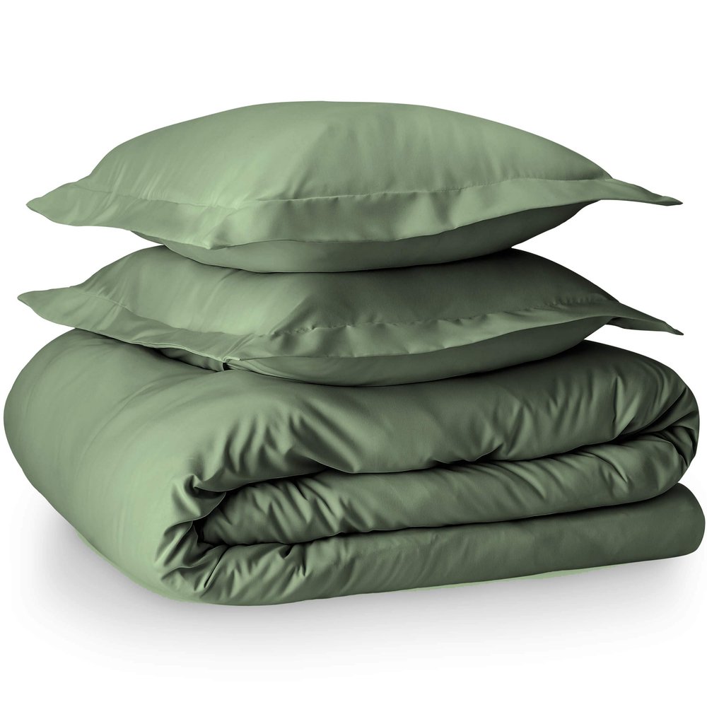 100% Egyptian Cotton 3 Piece Full Duvet Cover and Pillow Shams, Premium Hotel Comforter Quilt Cover, 800 Thread-Count Breathable Sateen-Weave with Zipper Closure, Corner-Ties - Full, Sage