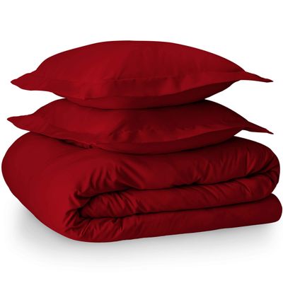 100% Egyptian Cotton 3 Piece Short-Queen Duvet Cover and Pillow Shams, Premium Hotel Comforter Quilt Cover, 800 Thread-Count Sateen-Weave with Zipper Closure, Corner-Ties - Short-Queen, Burgundy