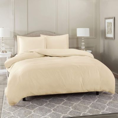 100% Egyptian Cotton Duvet Cover Set, 3 Pieces 500-TC Luxury Soft Bedding Set with Zipper Closure, Twin/Twin XL, Ivory Solid