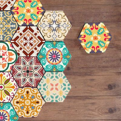 Hexagon non-slip floor sticker Hexagon Peel and Stick Wallcovering Self-Adhesive Tile Waterproof Oil Proof Stickers for Kitchen Living Room Bathroom Floor Tile Removable Decals, DIY Mur 7.87" X 9.05"