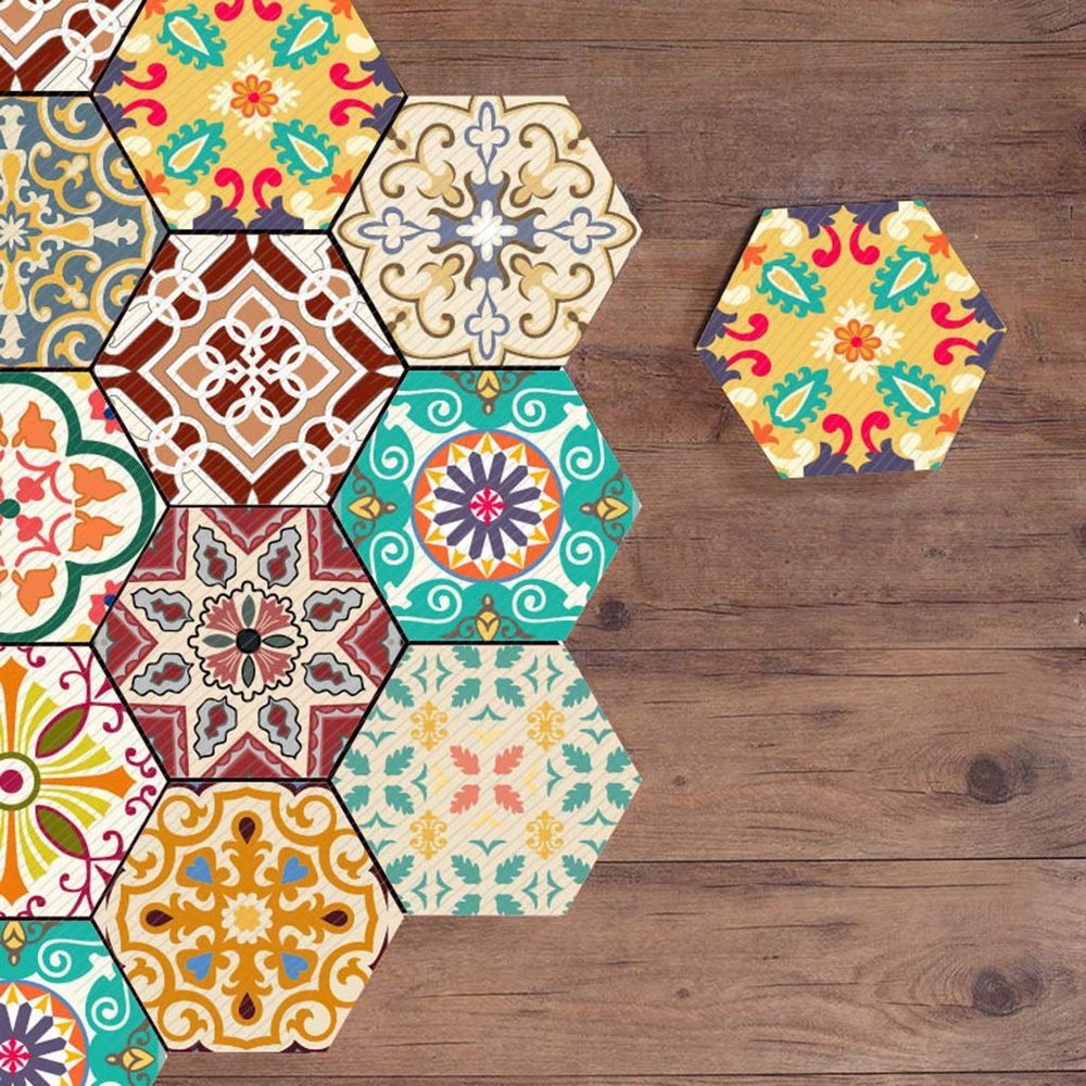 Hexagon non-slip floor sticker Hexagon Peel and Stick Wallcovering Self-Adhesive Tile Waterproof Oil Proof Stickers for Kitchen Living Room Bathroom Floor Tile Removable Decals, DIY Mur 7.87" X 9.05"